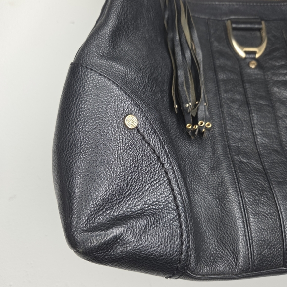 Cole Haan Hobo Handbag Soft Pebbled Black Leather With Tassel Purse - Picture 4 of 11